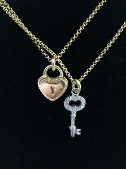 Juicy Couture Silver Double Strand Heart & Crystal Key Charm Necklace - Picture 2 of 10